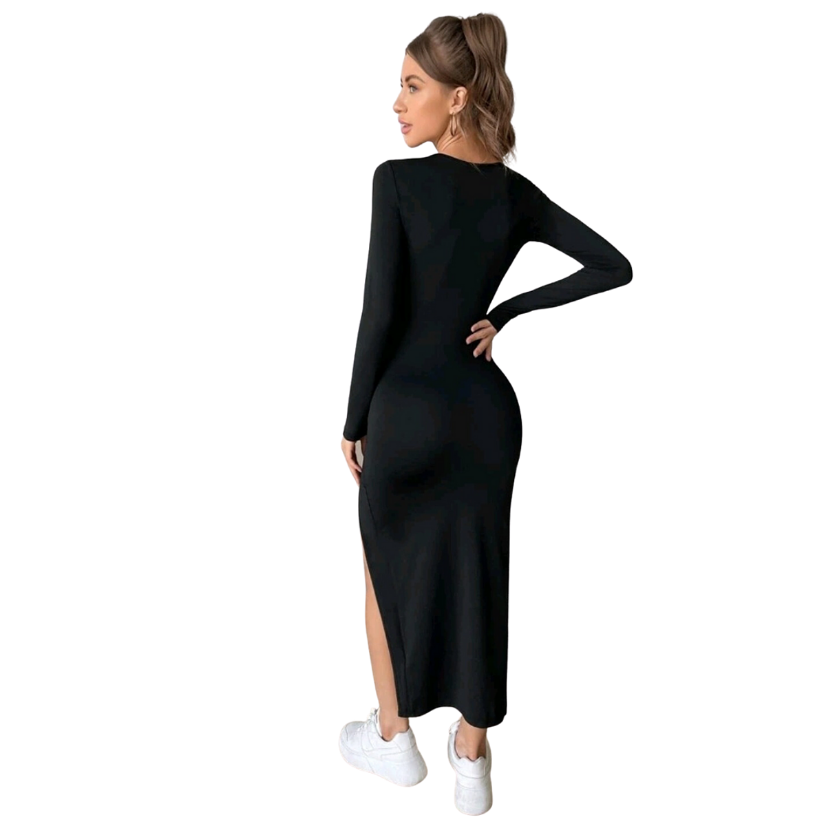 Vestido Ajustado Vestido Negro Largo Manga Larga Casual Vestido