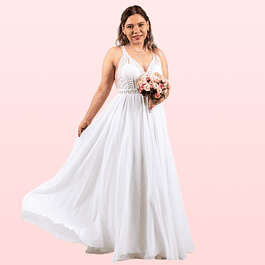 Vestido Largo Blusa Con Transparencia Escote En V Ideal Para Novia Boda Matrimonio SN149