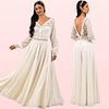 Vestido Largo Falda De Gasa Mangas Con Transparencia Ideal Para Novia Matrimonio Boda Civil SN150