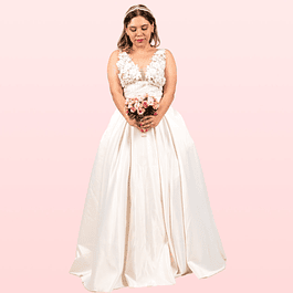 Vestido Largo Falda De Razo Transparencia En Busto Ideal Para Novia Boda Matrimonio SN157