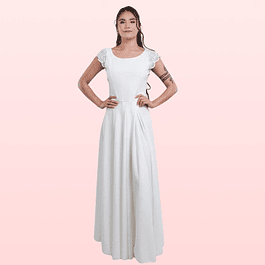 Vestido Largo Blanco Invierno Ideal Para Boda Matrimonio Civil Tallas Plus Kadrihel. SN171