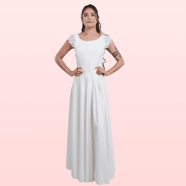 Vestido Largo Blanco Invierno Ideal Para Boda Matrimonio Civil Tallas Plus Kadrihel. SN171