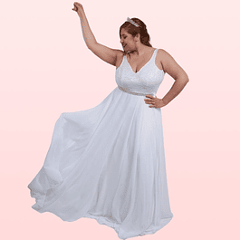 Vestido De Novia Largo Blanco Escote en Busto Matrimonio Ideal Boda Civil Tallas Plus Kadrihel  