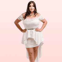 VESTIDO DE NOVIA PEPLUM ASIMETRICO MARCA KADRIHEL PLUS SIZE BODA MATRIMONO MOD-SN187 (NO INCLUYE CINTURON)