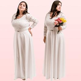 Vestido Largo con manga de encaje Ideal para Matrimonio Tallas Plus Kadrihel SN82