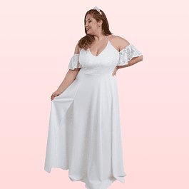 Vestido Blanco Invierno Blusa de Encaje Con Mangas Vuelos  Ideal Boda Matrimonio Civil Tallas Plus Kadrihel  