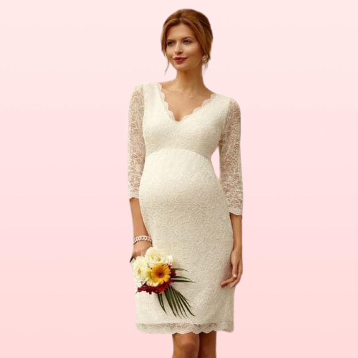 Vestido Corto de Embarazada Cuello En V Ideal Para Matrimonio Boda  Tallas Plus Kadrihel Modelo E039