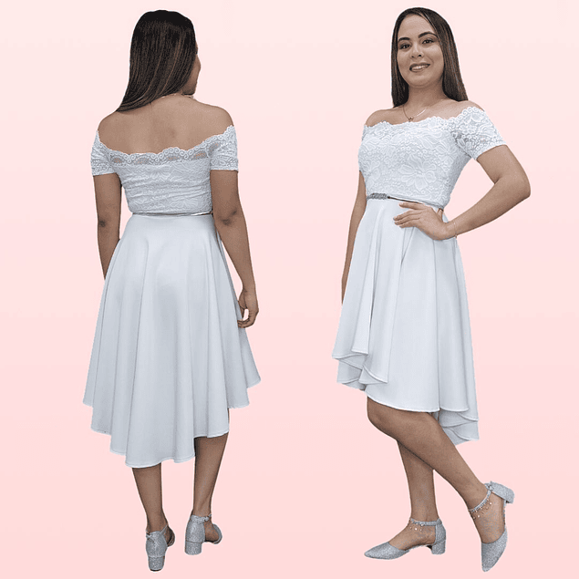 Vestido Asimetrico De Novia Blanco Ideal Para Boda Matrimonio. Tallas Pluss Kadrihel (No Incluye Cinturon) SN123