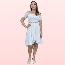 Vestido Asimetrico De Novia Blanco Ideal Para Boda Matrimonio. Tallas Pluss Kadrihel (No Incluye Cinturon)