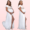 Vestido Largo Falda de Gasa Maternal Con Abertura Ideal Para Boda Matrimonio Baby shower. No Incluye Cinturon Modelo E060