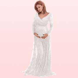 Vestido De Embarazada De Encaje Ideal Para Boda Matrimonio Baby Shower. Tallas Plus Kadrihel Modelo E015