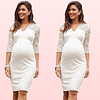 Vestido Corto de Embarazada Cuello En V Ideal Para Matrimonio Boda Civil. Tallas Plus Kadrihel Modelo E040
