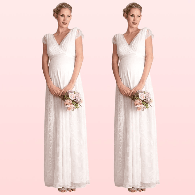 Vestido Largo De Encaje Maternal Embarazada Ideal Para Matrimonio Boda Baby Shower. Talla Plus Kadrihel Modelo E056