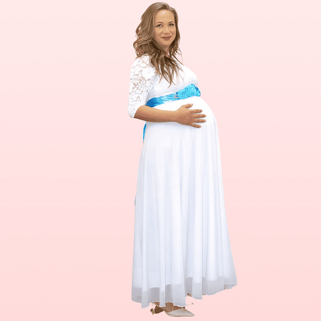 Vestido Largo Falda de Gasa Maternal Ideal Para Boda Matrimonio Baby Shower. No Incluye Cinturon Modelo E059