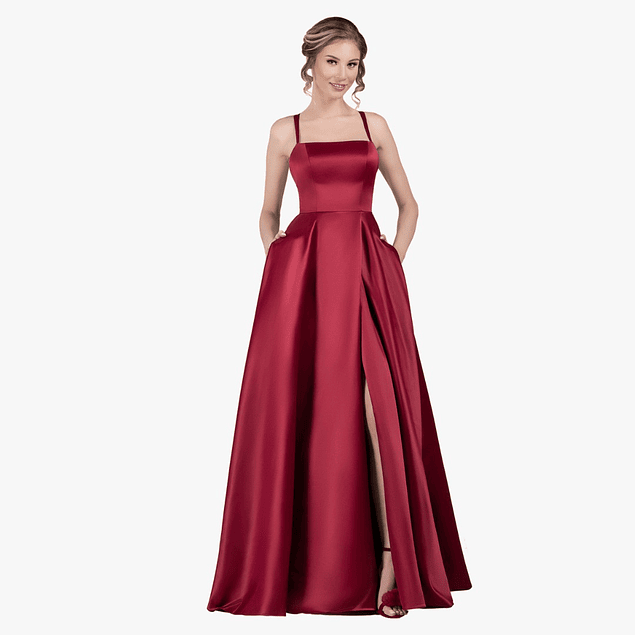 VESTIDO LARGO DE SATIN DE TIRITAS CON ABERTURA EN PIERNA IDEAL PARA FIESTAS GALAS GRADUACIONES