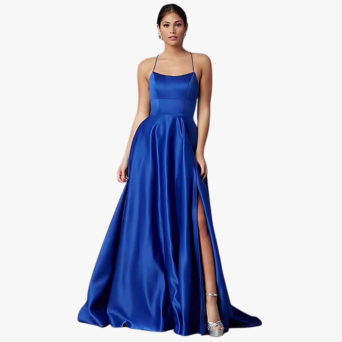 VESTIDO LARGO DE SATIN DE TIRITAS CON ABERTURA EN PIERNA IDE