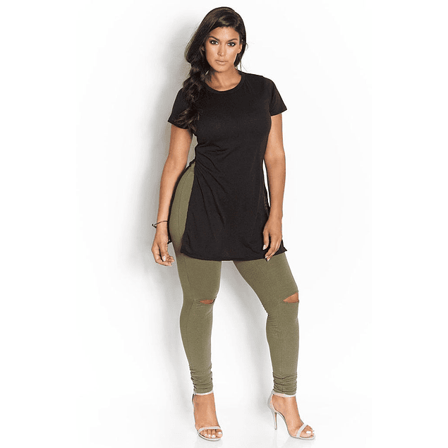 Tunica Blusa Manga Corta Casual Negro. Tallas Plus Kadrihel Modelo T016