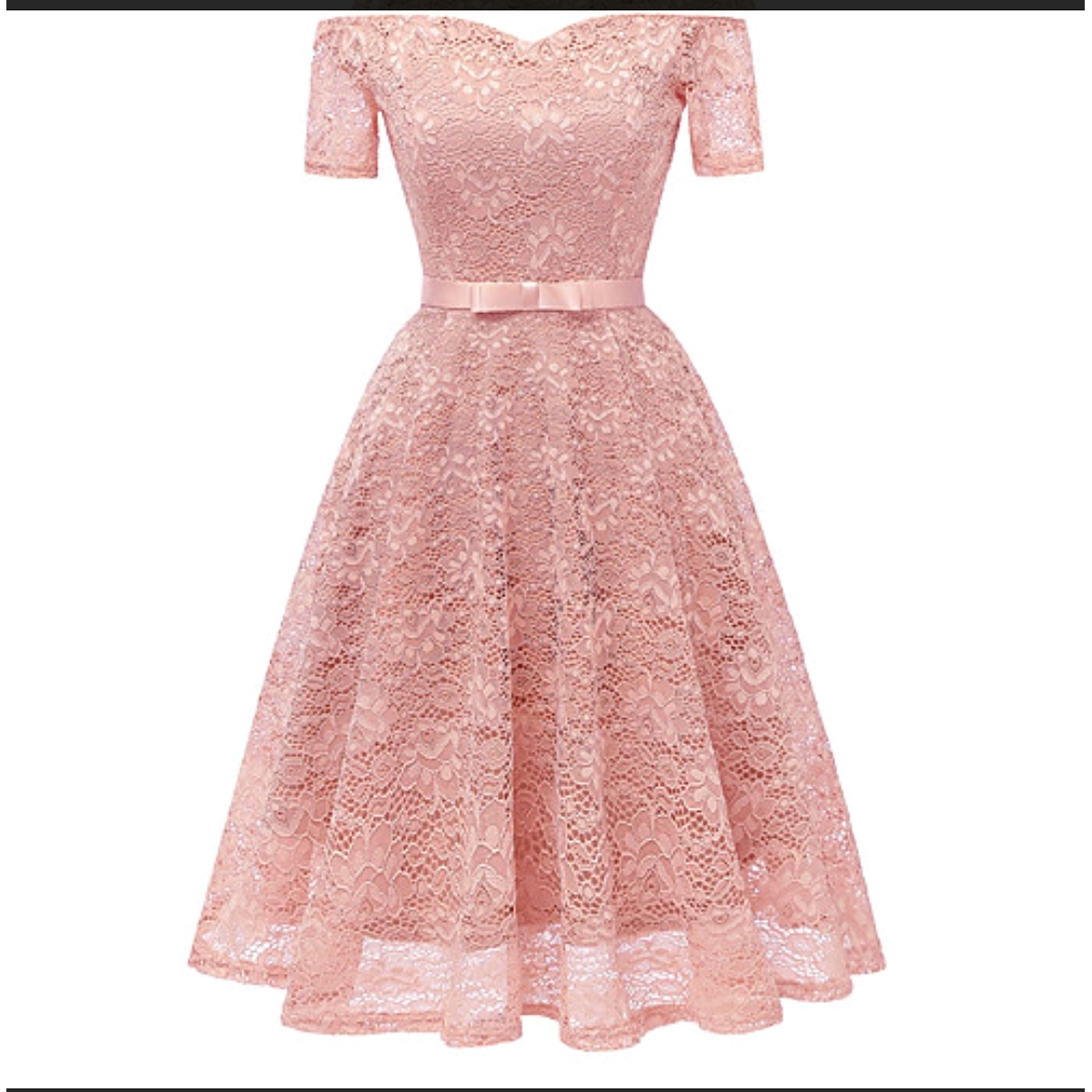 Vestido Todo de Encaje Acampanado Cuello Corazón Tallas Plus Kadrihel - Main Image