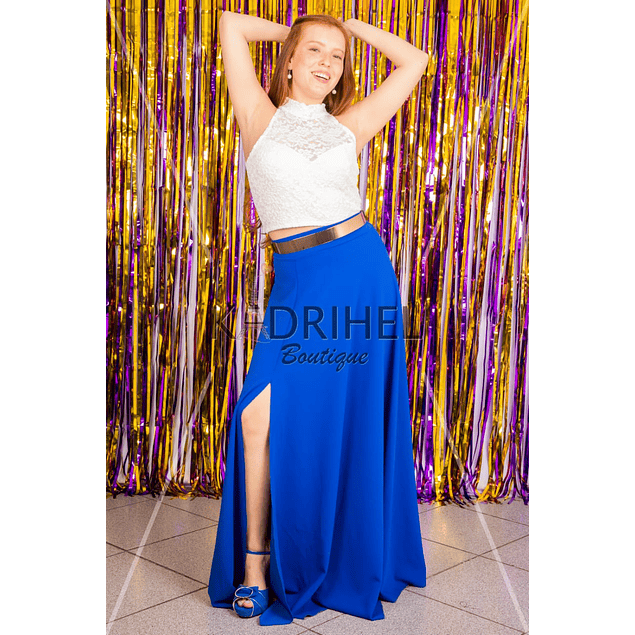Set de maxi falda con crop top conjunto sexy vestido de fiesta kadrihel (NO INCLUYE CINTURON)