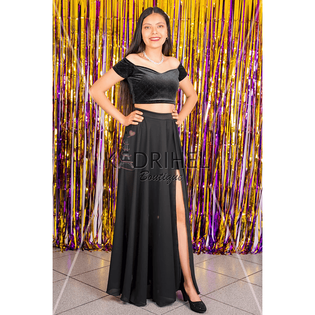 Set de maxi falda con crop top conjunto sexy vestido de fiesta kadrihel