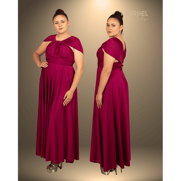 Vestidos Multiforma Largo con Abertura, Vestido Multiuso, Fucsia, Con Top, Kadrihel.