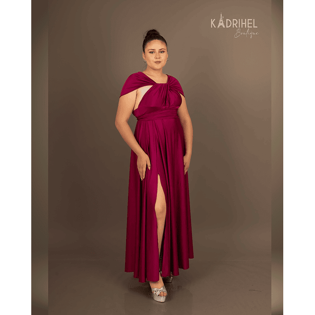 Vestidos Multiforma Largo con Abertura, Vestido Multiuso, Fucsia, Con Top, Kadrihel.