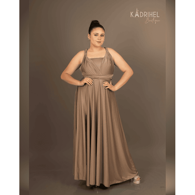 Vestidos Multiforma Largo con Abertura, Vestido Multiuso, Cafe Claro, Con Top, Kadrihel.