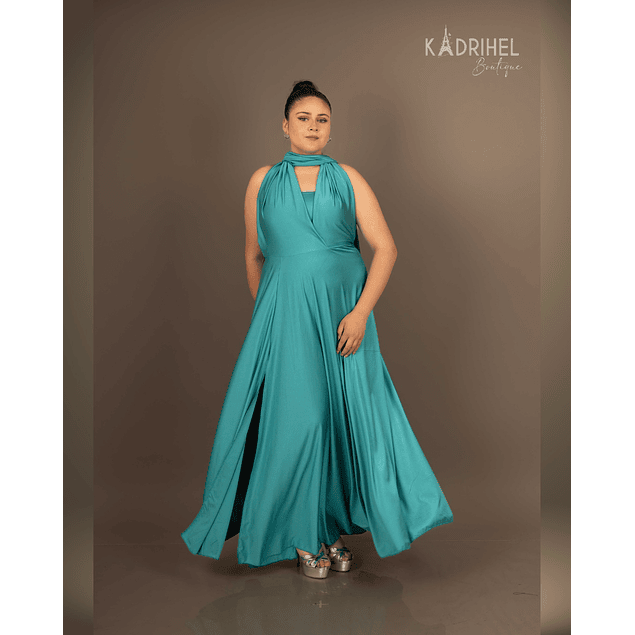 Vestidos Multiforma Largo con Abertura, Vestido Multiuso, Turquesa, Con Top, Kadrihel.