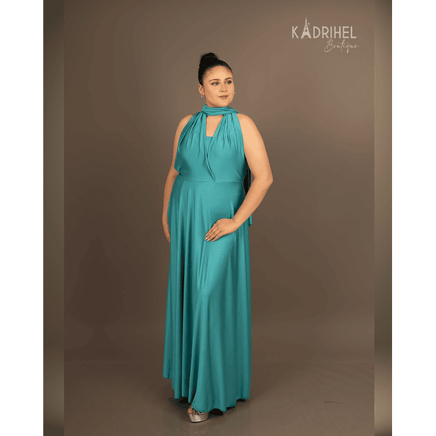 Vestidos Multiforma Largo con Abertura, Vestido Multiuso, Turquesa, Con Top, Kadrihel.