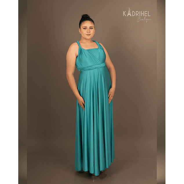 Vestidos Multiforma Largo con Abertura, Vestido Multiuso, Turquesa, Con Top, Kadrihel.