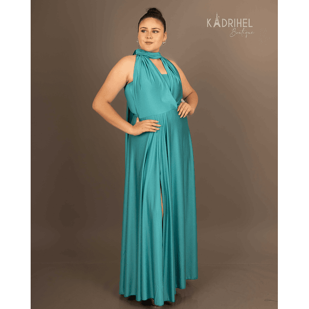 Vestidos Multiforma Largo con Abertura, Vestido Multiuso, Turquesa, Con Top, Kadrihel.
