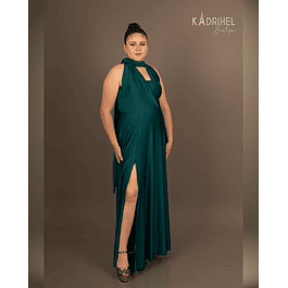 Vestidos Multiforma Largo con Abertura, Vestido Multiuso, Verde, Con Top, Kadrihel.