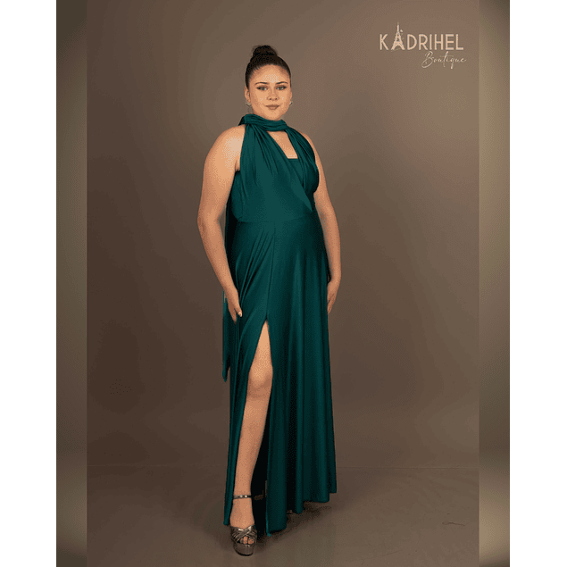Vestidos Multiforma Largo con Abertura, Vestido Multiuso, Verde, Con Top, Kadrihel.