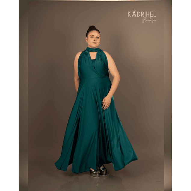 Vestidos Multiforma Largo con Abertura, Vestido Multiuso, Verde, Con Top, Kadrihel.