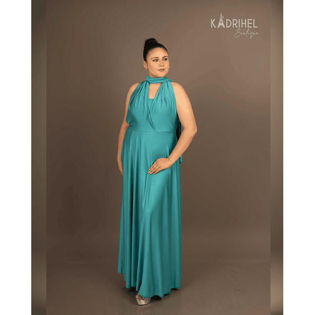 Vestidos Multiforma Largo con Abertura, Vestido Multiuso, Turquesa, Con Top, Kadrihel.