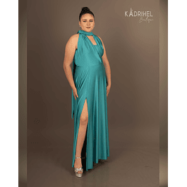 Vestidos Multiforma Largo con Abertura, Vestido Multiuso, Turquesa, Con Top, Kadrihel.