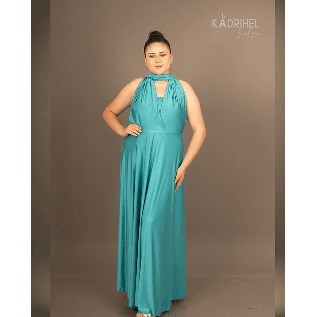 Vestidos Multiforma Largo con Abertura, Vestido Multiuso, Turquesa, Con Top, Kadrihel.