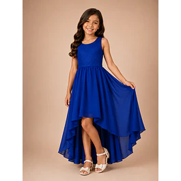 Vestido De Niña Asimétrico Ideal Para Fiesta Gala Matrimonio Kadrihel Modelo N040 (No incluye cinturon)
