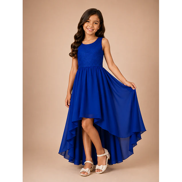 Vestido De Niña Asimétrico Ideal Para Fiesta Gala Matrimonio Kadrihel Modelo N040 (No incluye cinturon)