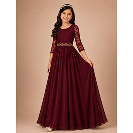 Vestido Largo de Niña Gasa Ideal Para Fiesta Bautizo Comunión Matrimonio Kadrihel Modelo N014