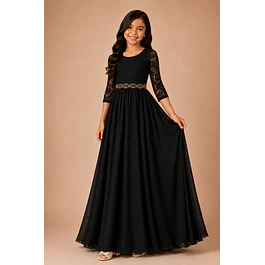 Vestido Largo de Niña Gasa Ideal Para Fiesta Bautizo Comunión Matrimonio Kadrihel Modelo N014