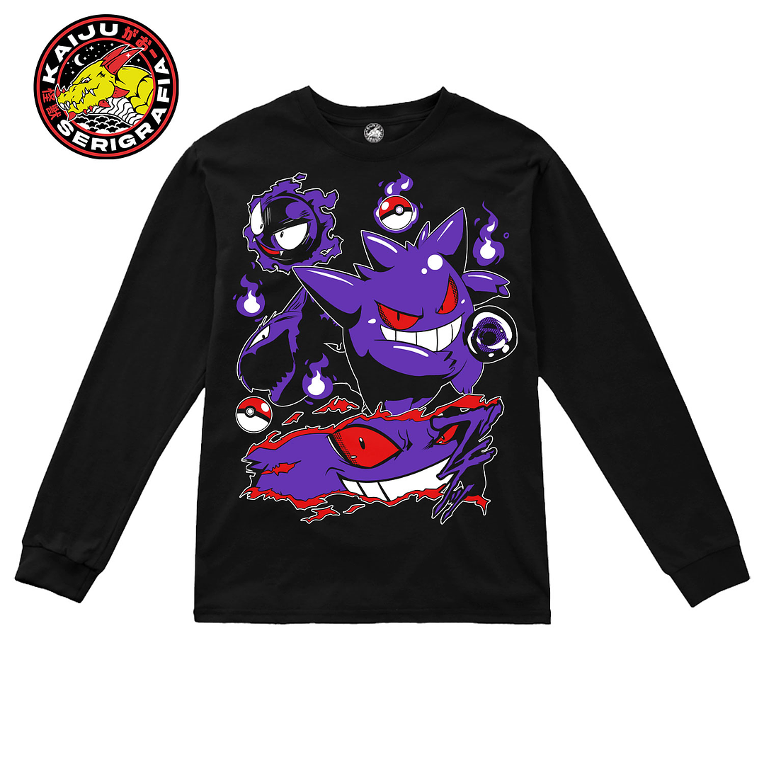 Gastly, Haunter & Gengar - Pokemon (POLERA MANGA LARGA) 1