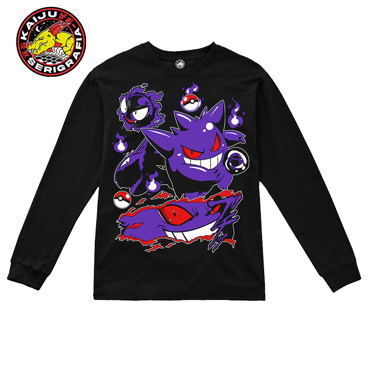 Gastly, Haunter & Gengar - Pokemon (POLERA MANGA LARGA) 1