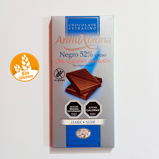 Chocolate negro 52% cacao, sin azúcar - SIN GLUTEN