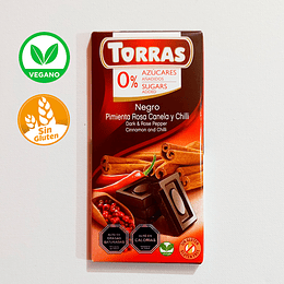 Chocolate TORRAS, 50% cacao con pimienta rosa, canela y chili - SIN GLUTEN – VEGANO