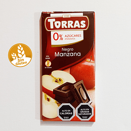 Chocolate TORRAS, negro con manzana - SIN GLUTEN - 0% AZÚCARES AÑADIDOS