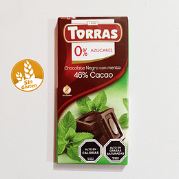 Chocolate TORRAS, 46% cacao negro, con menta, 0% azúcar - SIN GLUTEN