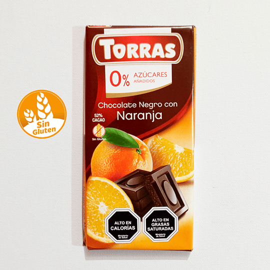 Chocolate TORRAS, 49% cacao negro, con naranja, 0% azúcar - SIN GLUTEN