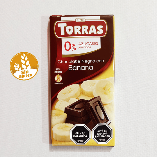 Chocolate TORRAS, 50% cacao negro con banana, 0% azúcar - SIN GLUTEN