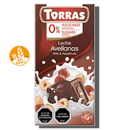 Chocolate TORRAS, 50% cacao, con avellanas, 0% azúcar - SIN GLUTEN